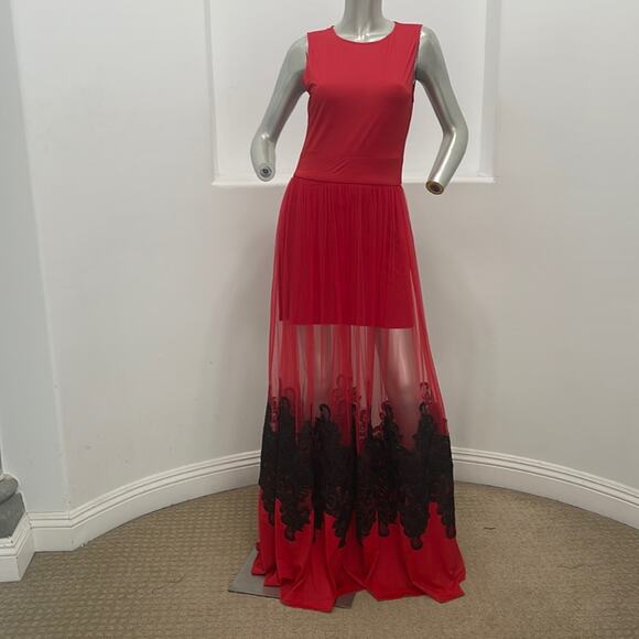Unbranded Made in Italy Maxi Mesh Embroidered Dress Red Size L - Picture 1 of 16
